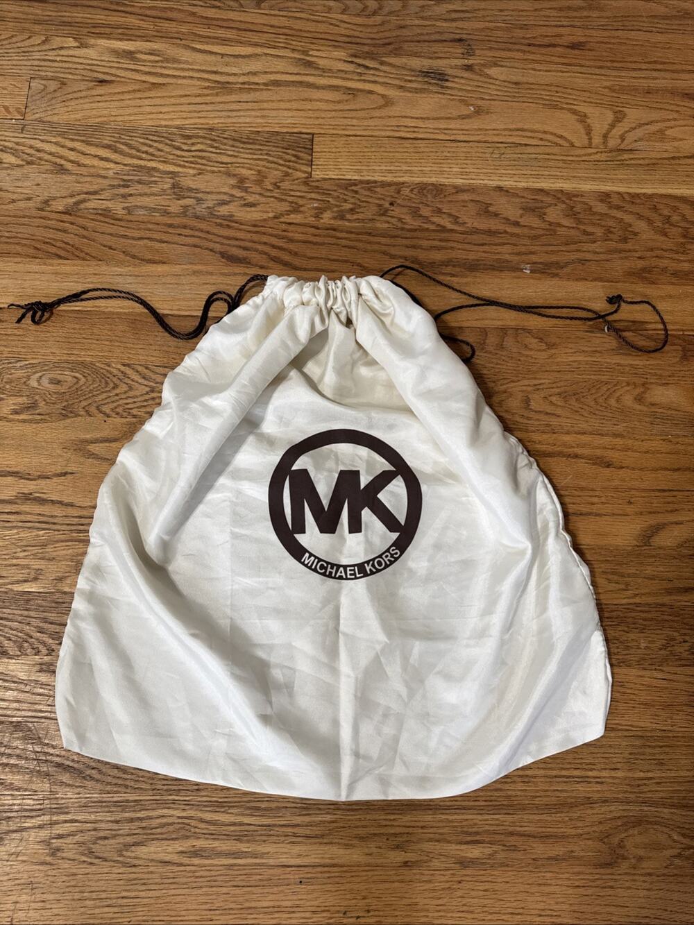 Michael Kors Duster Bag Cream Brown Logo Drawstring Closure 22" x 21" Large